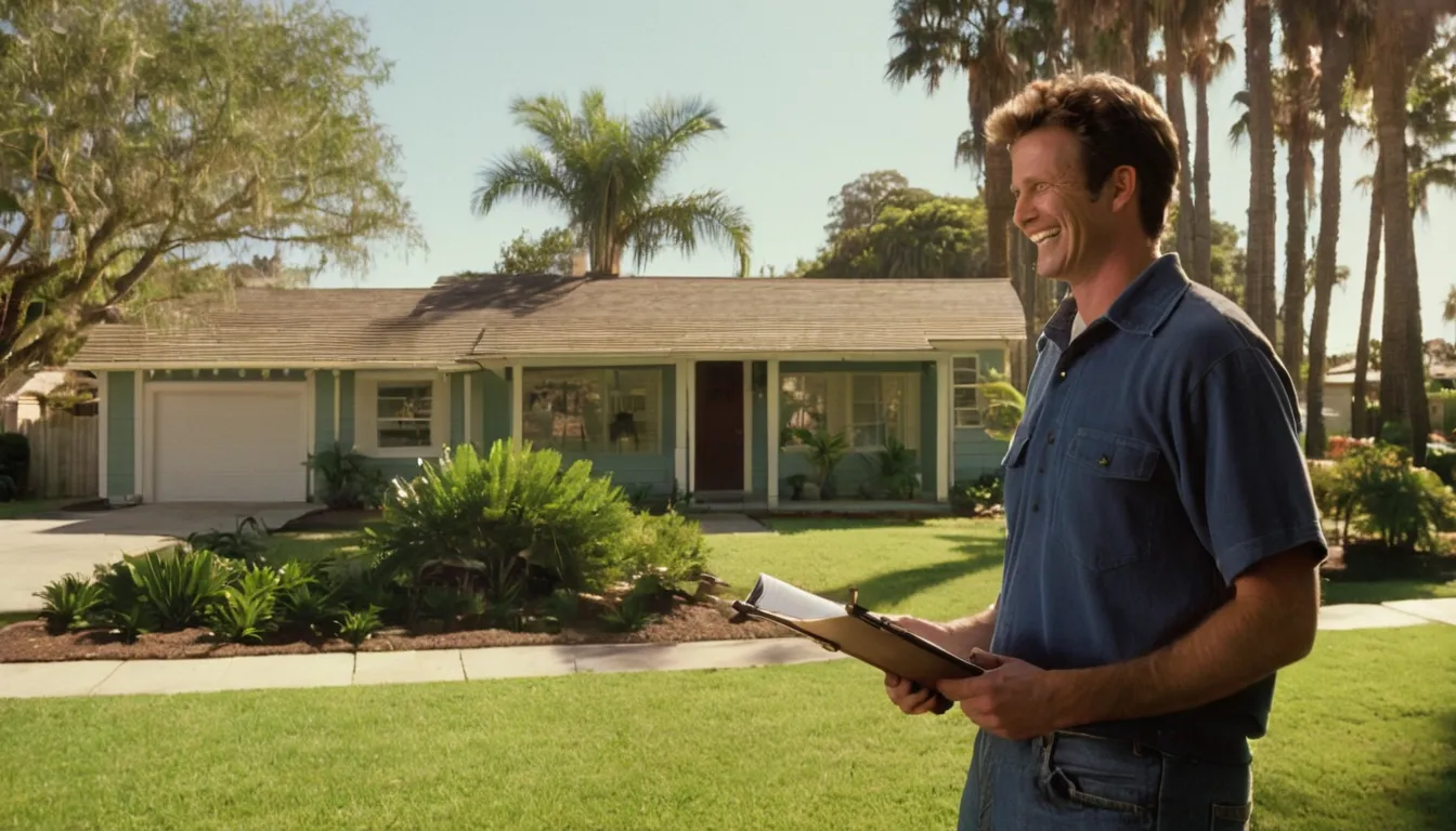 A provider reviewing a leaning tree with a homeowner in the Sarasota area